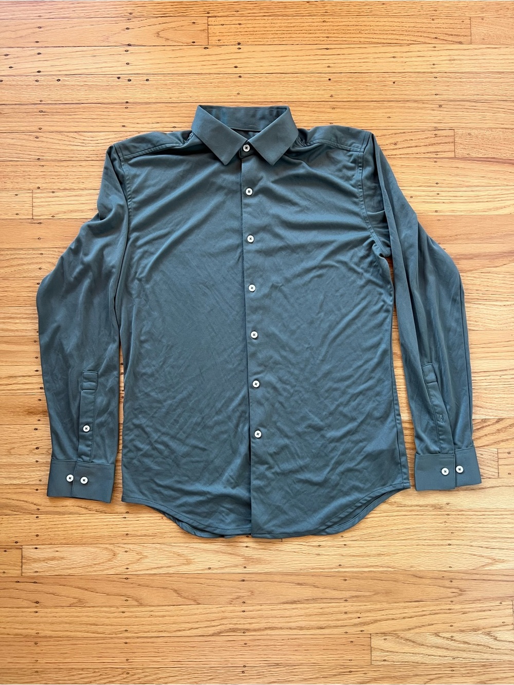 Ministry of Supply Apollo Shirt Green Mens Medium Button Long Sleeve Performance